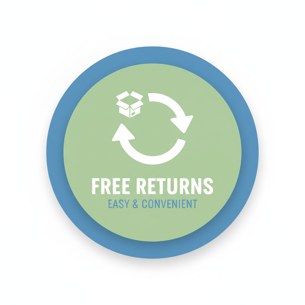 Crea una immagine rotonda che descriva il reso gratuito. 